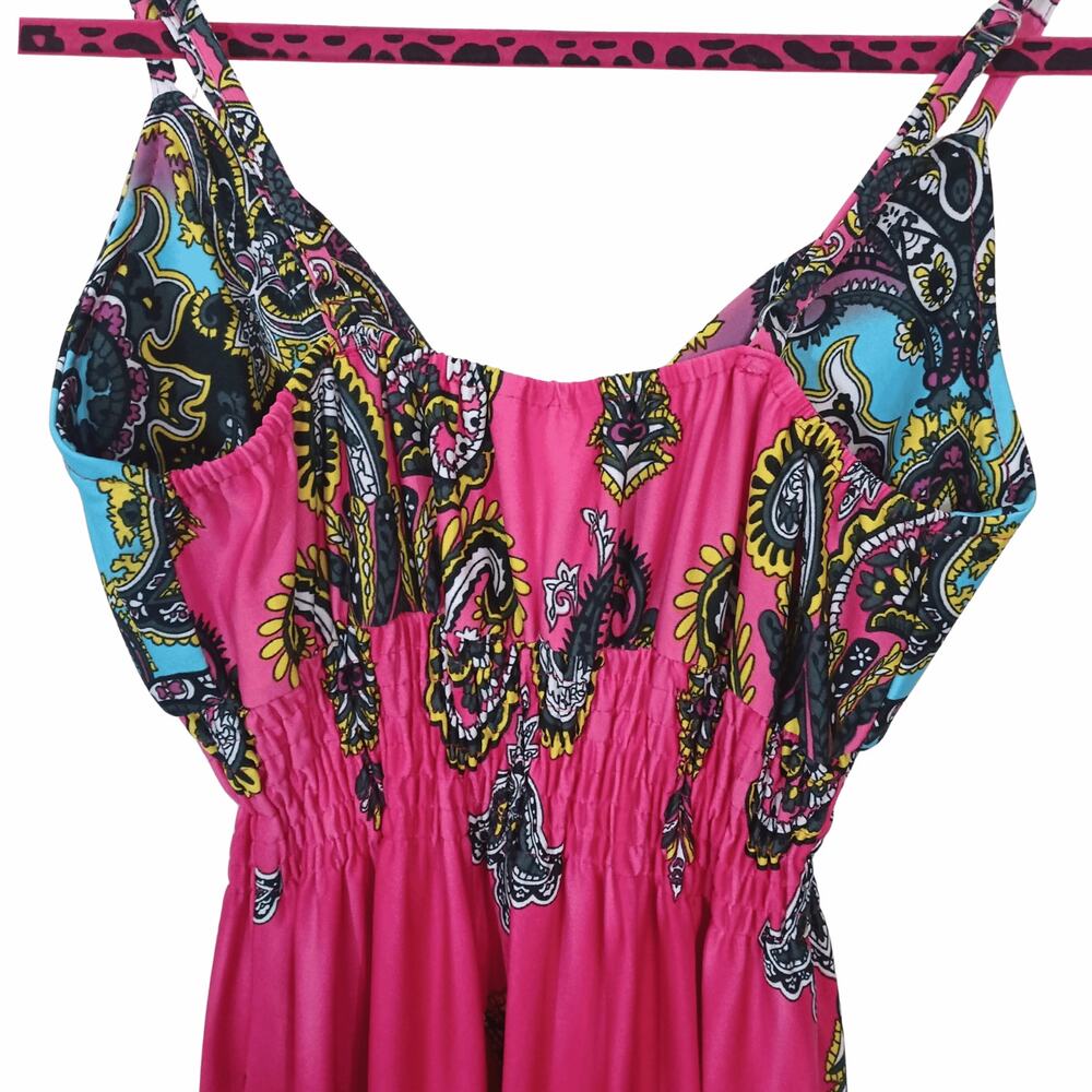She's Cool Women's Boho Maxi Dress Pink Sz Small With Built In Bra Elastic Waist - Picture 4 of 8